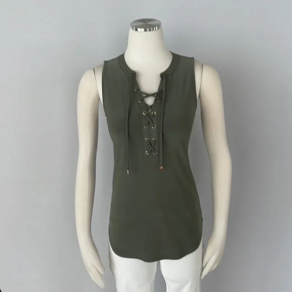 NWT WHBM Olive lace up matte Jersey top X Small - Picture 5 of 14
